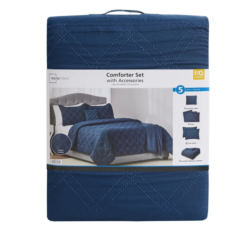 NEW Mainstays Full/Queen Navy Blue & Light Blue 5-Piece Comforter Set